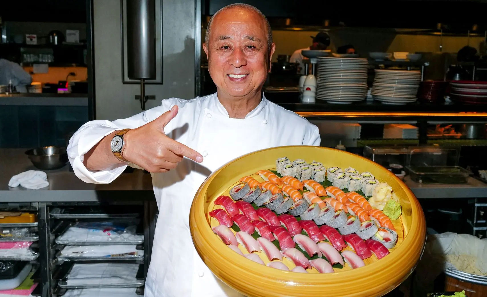 Chef Nobu shows off a few of his delicious sushi creations